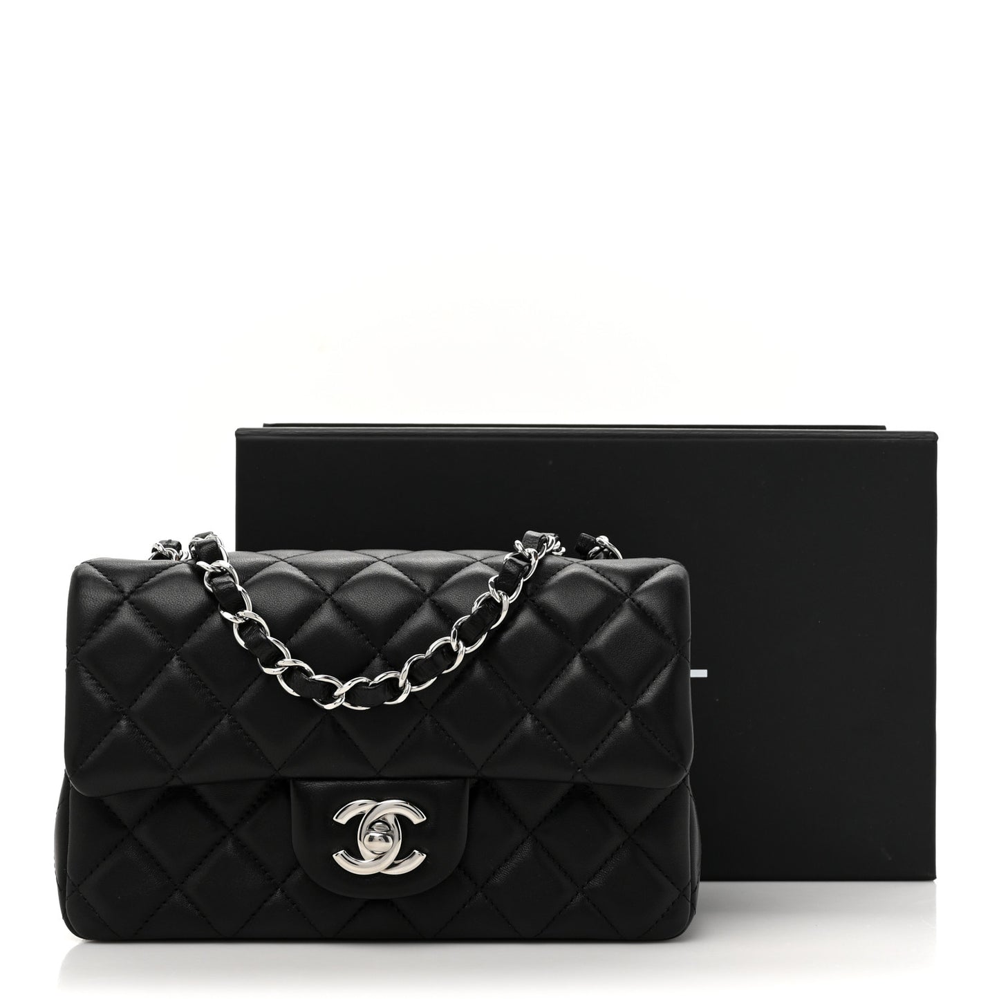 Lambskin Quilted Mini Rectangular Flap Black
