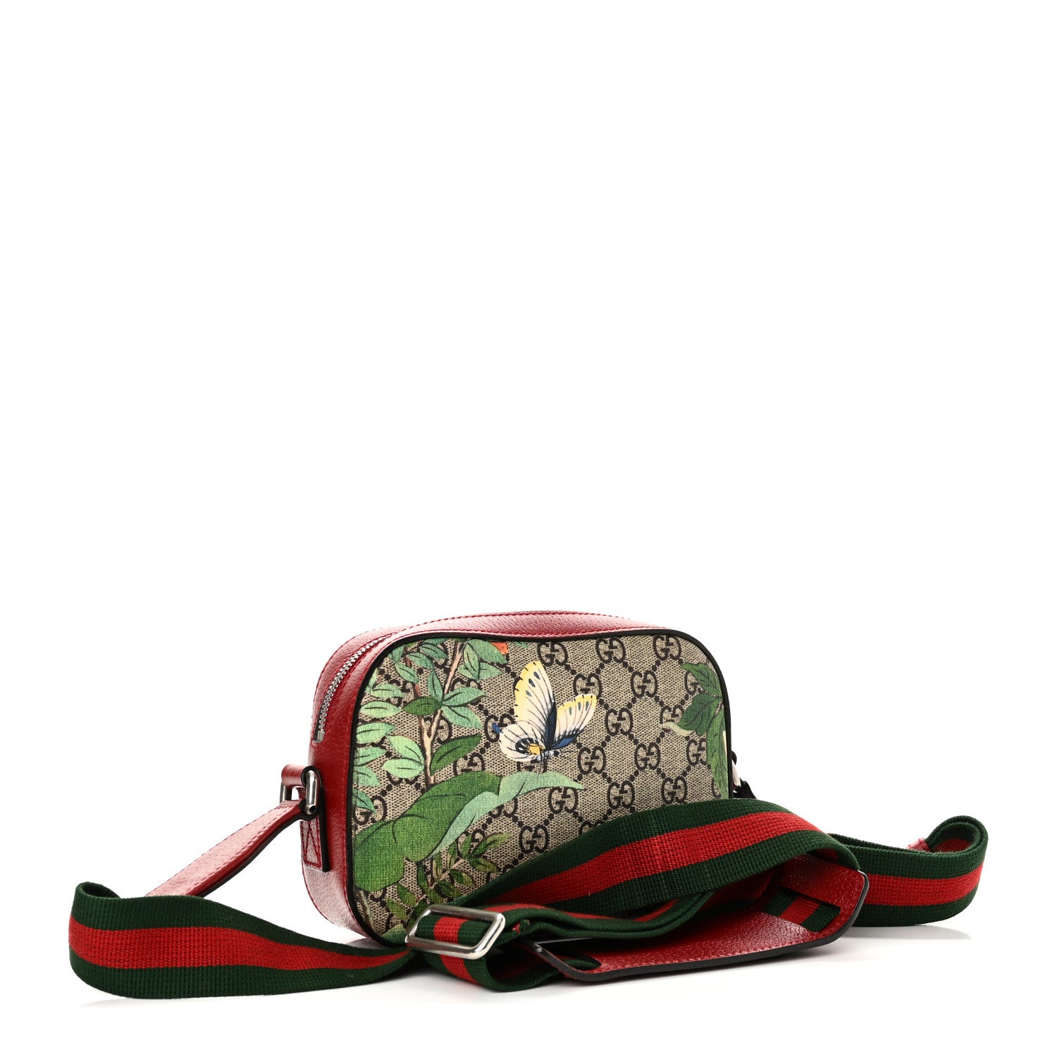 Gucci GG Supreme Monogram Tian Web Small Camera Bag Beige Multicolor Red 4 of 20