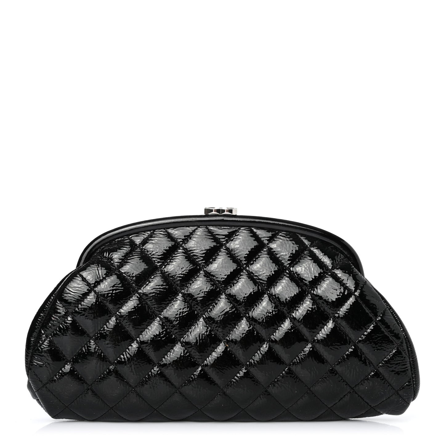 Distressed Patent Quilted Timeless Clutch Black