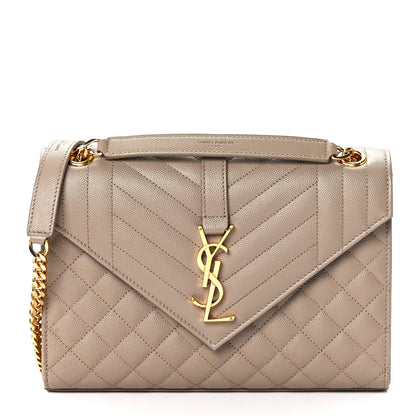 Saint Laurent Grain De Poudre Textured Mixed Matelasse Medium Triquilt Monogram Satchel Dark Beige 1 of 13