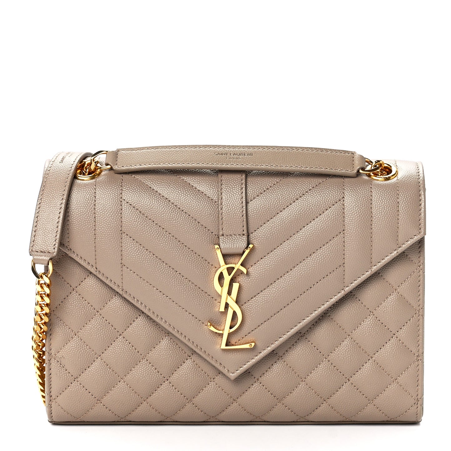 Grain De Poudre Textured Mixed Matelasse Medium Triquilt Monogram Satchel Dark Beige