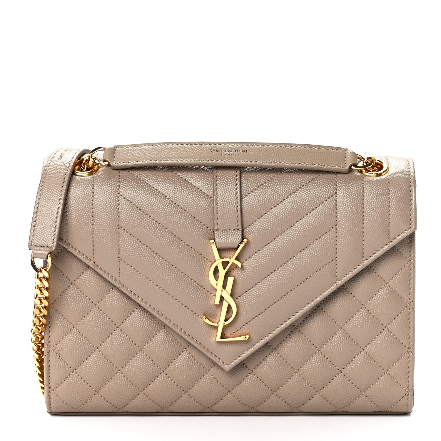Saint Laurent Grain De Poudre Textured Mixed Matelasse Medium Triquilt Monogram Satchel Dark Beige 1 of 13