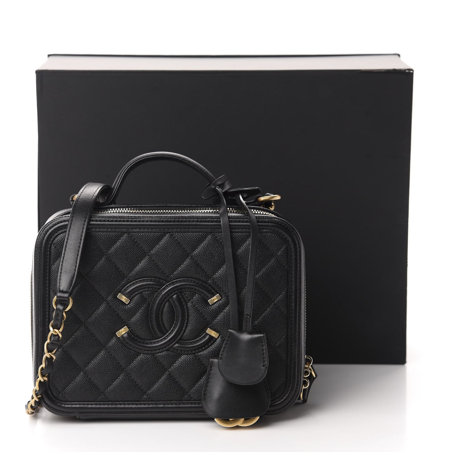 Caviar Quilted Medium CC Filigree Vanity Case Black