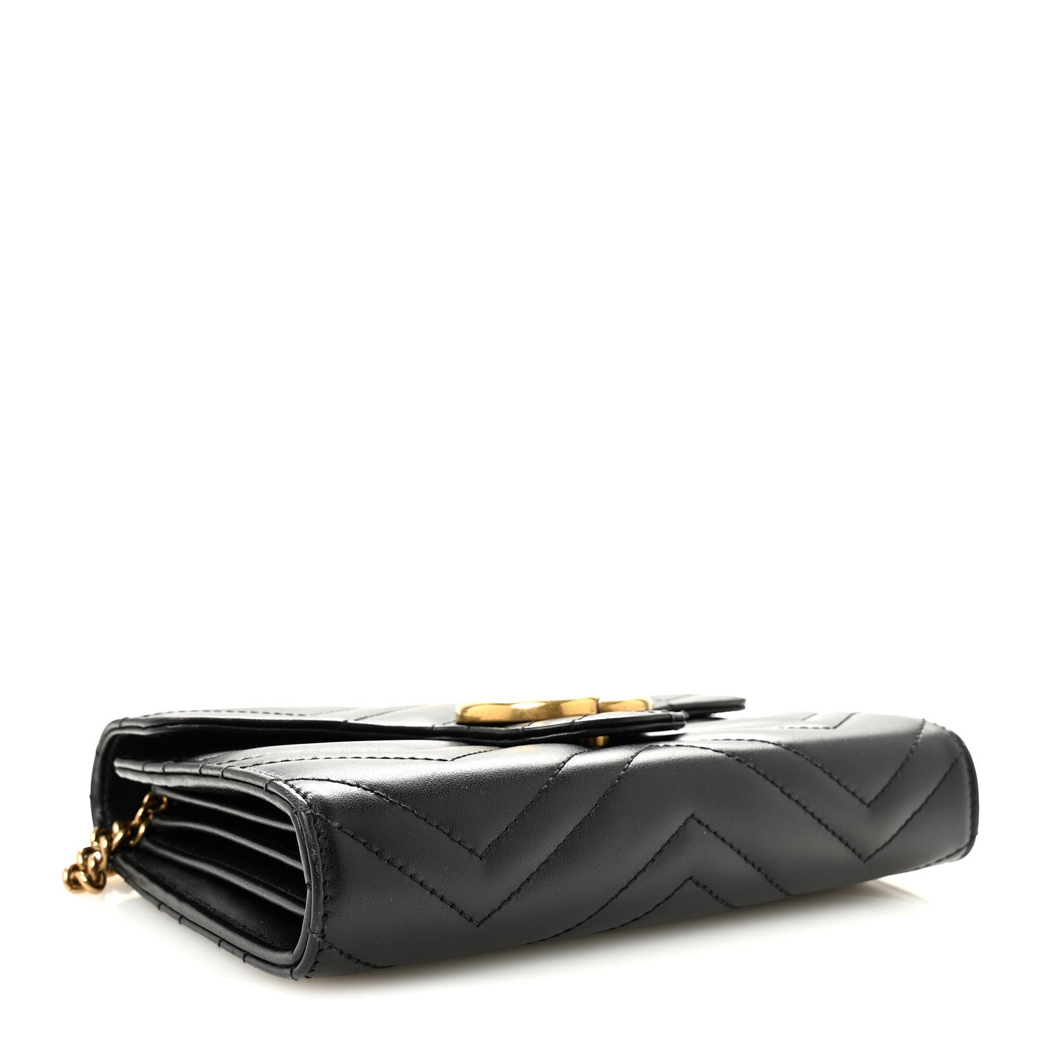 Gucci Calfskin Matelasse GG Marmont Chain Wallet Black 4 of 11