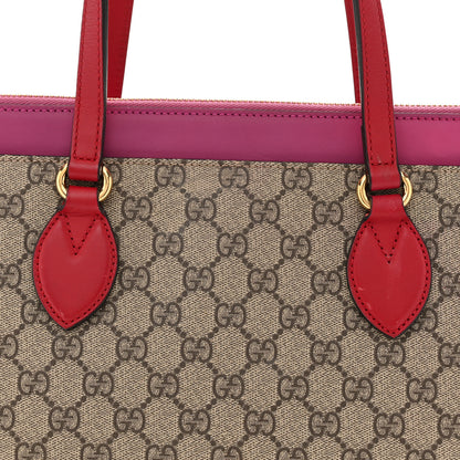 Gucci GG Supreme Monogram Medium Zippered Bucket Tote Beige Hibiscus Red New Rosette 8 of 12