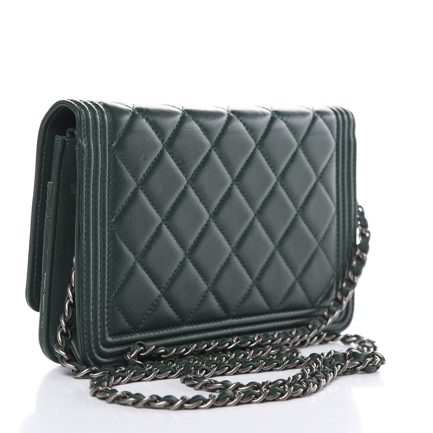 Lambskin Quilted Boy Wallet On Chain WOC Green