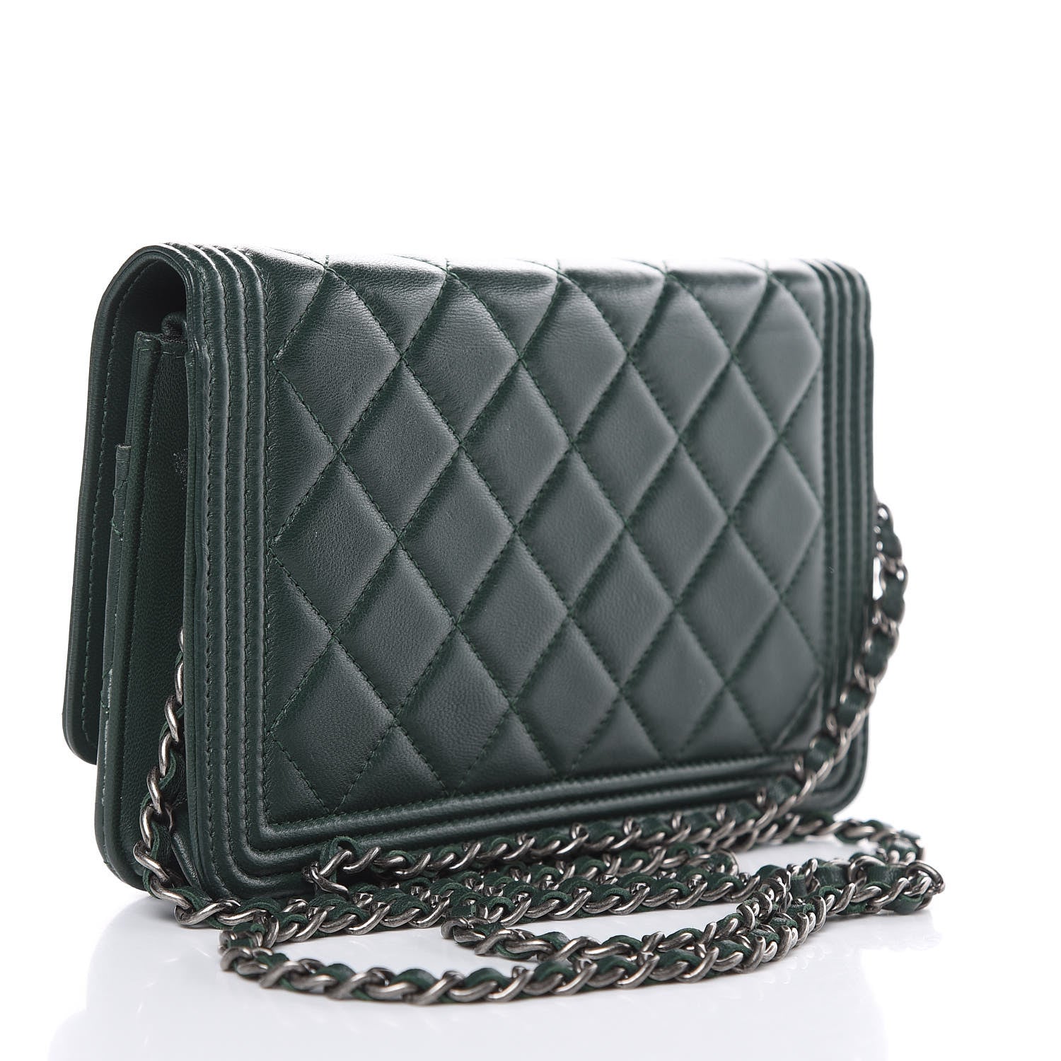 Chanel Lambskin Quilted Boy Wallet On Chain WOC Green 3 of 14