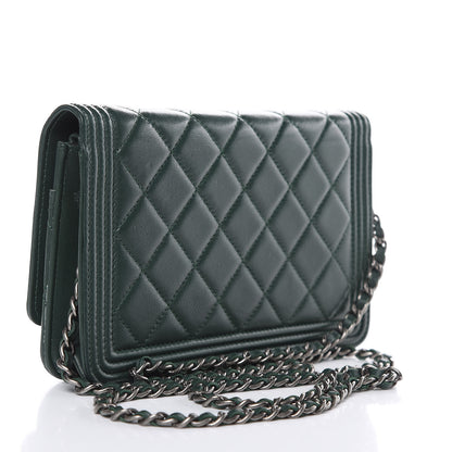 Chanel Lambskin Quilted Boy Wallet On Chain WOC Green 3 of 14