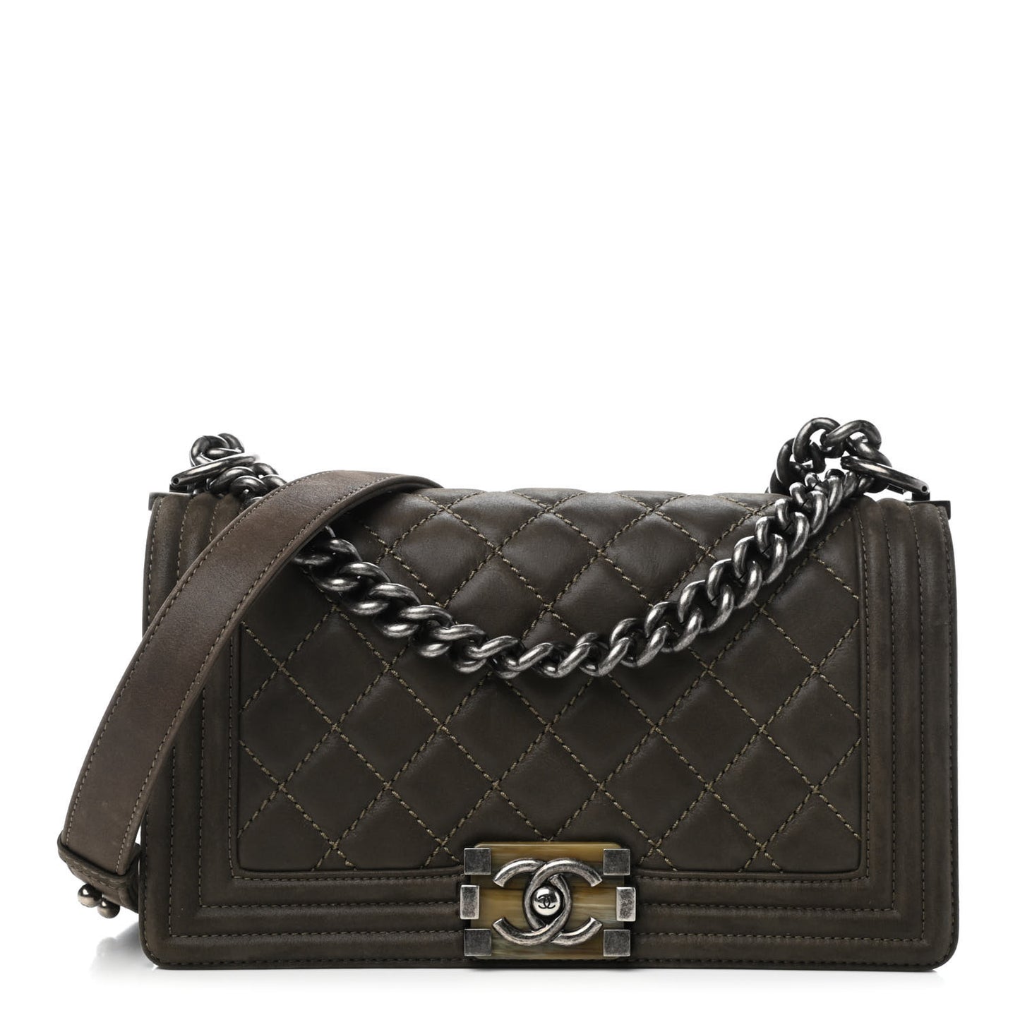 Iridescent Calfskin Medium Boy Flap Dark Khaki