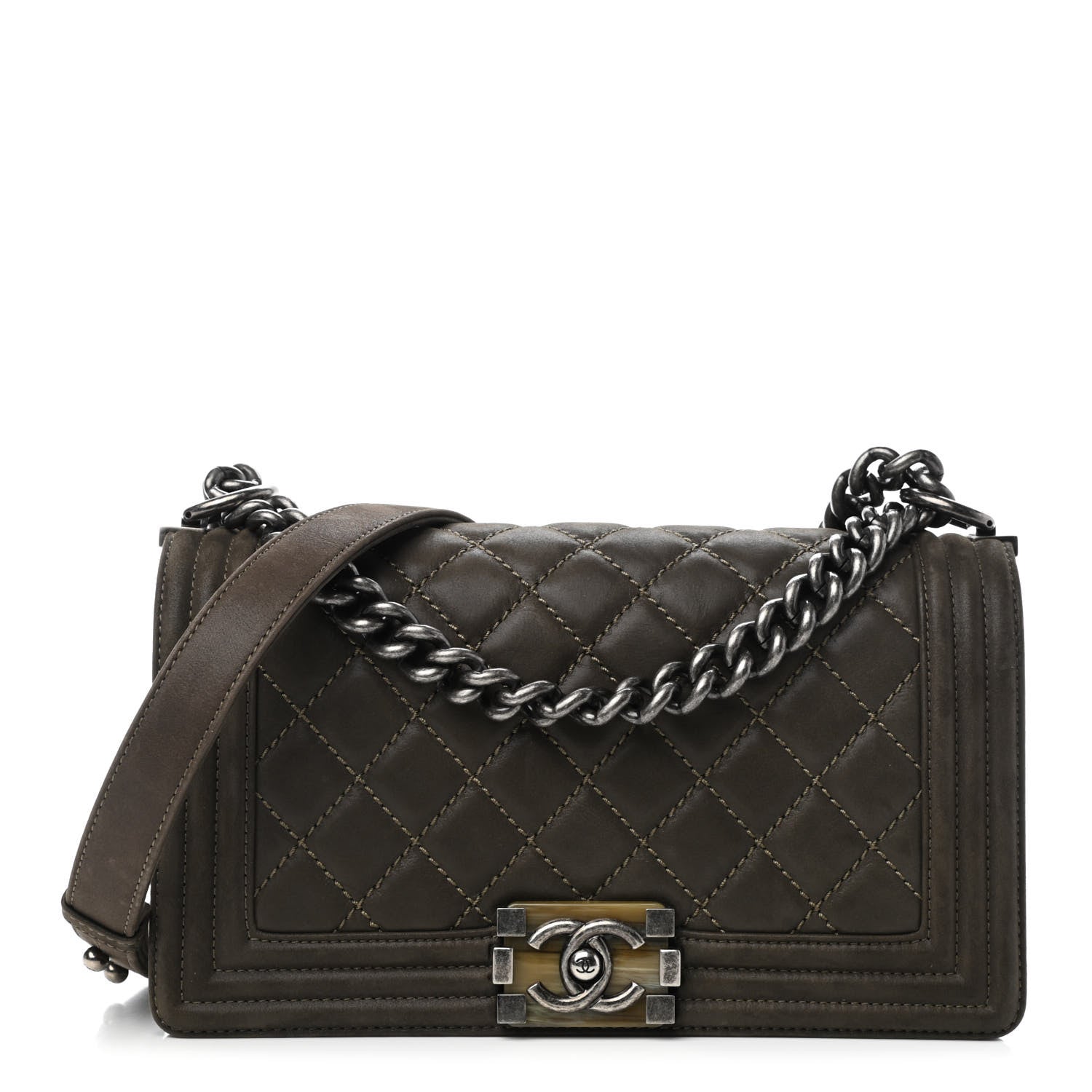 Chanel Iridescent Calfskin Medium Boy Flap Dark Khaki 1 of 9