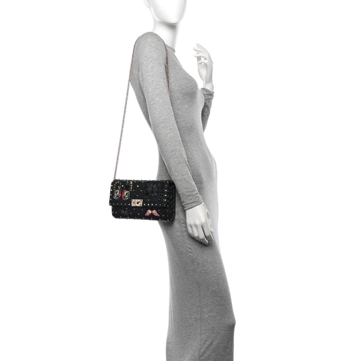 Valentino Garavani Nappa Butterfly Embroidered Rockstud Spike Wallet on Chain Black 2 of 10