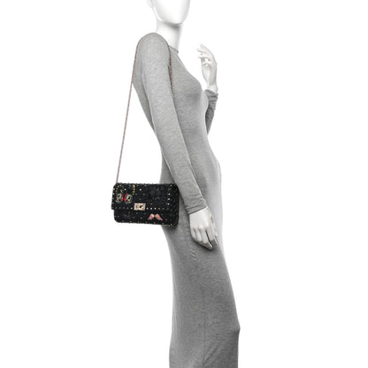 Valentino Garavani Nappa Butterfly Embroidered Rockstud Spike Wallet on Chain Black 2 of 10