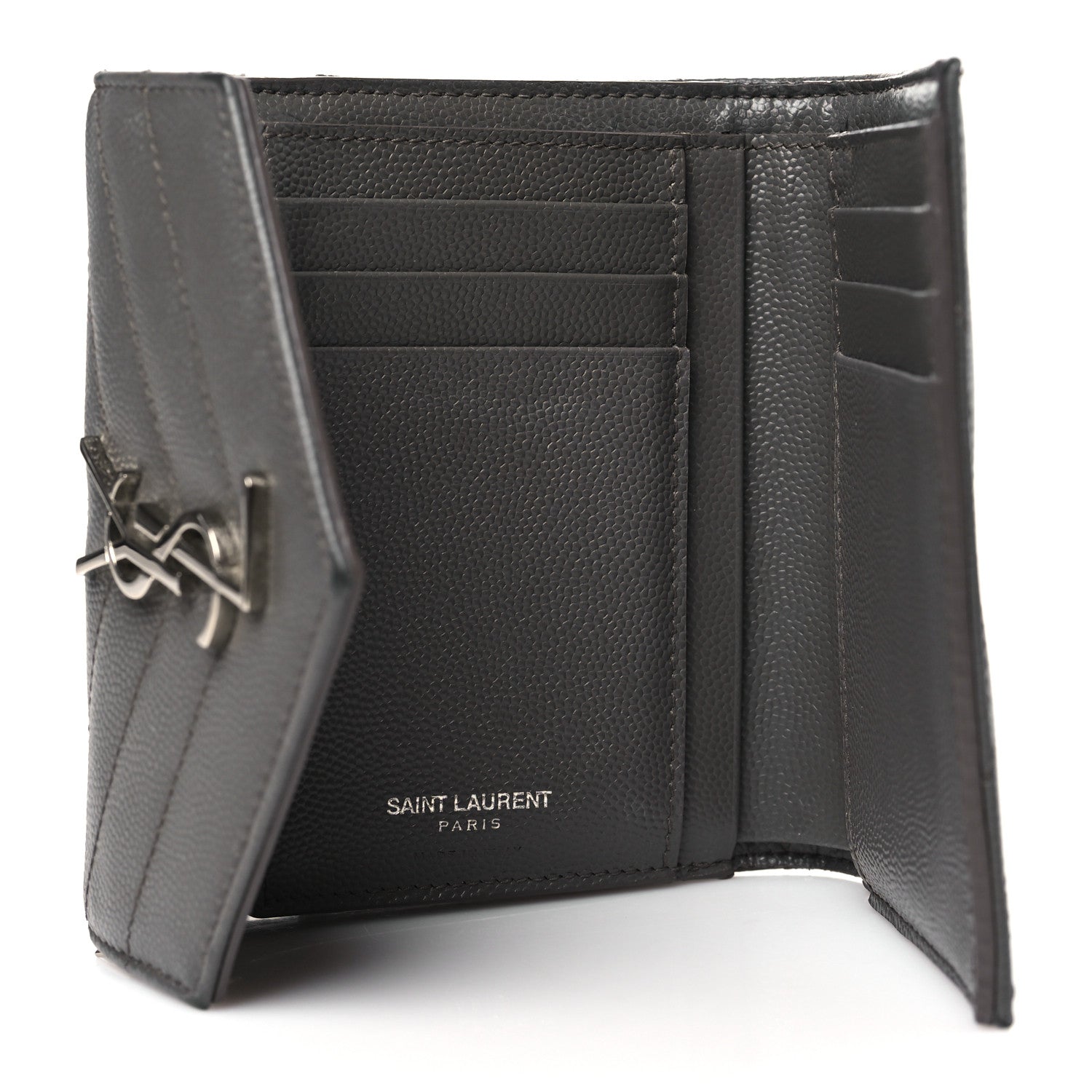 Saint Laurent Grain De Poudre Matelasse Chevron Monogram Compact Tri Fold Wallet Earth 5 of 14