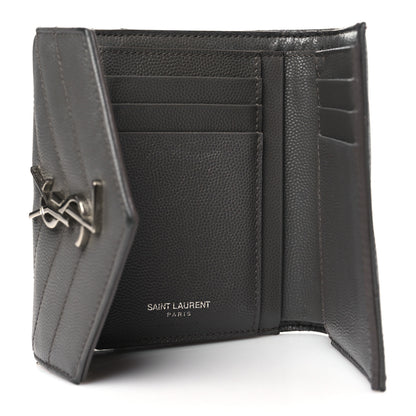 Saint Laurent Grain De Poudre Matelasse Chevron Monogram Compact Tri Fold Wallet Earth 5 of 14