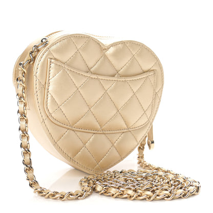 Chanel Metallic Lambskin Quilted CC In Love Heart Clutch With Chain Gold 3 of 11
