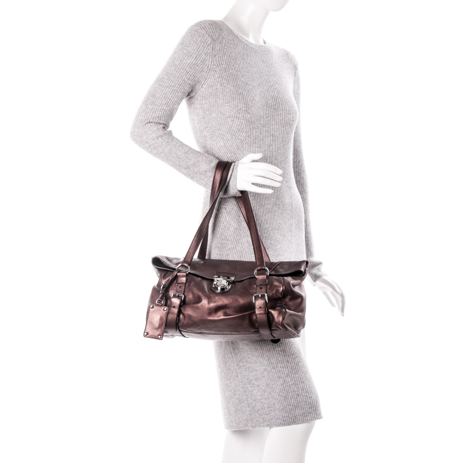 Prada Vitellino Mordo Foldover Pushlock Satchel Antico Mordo 2 of 6