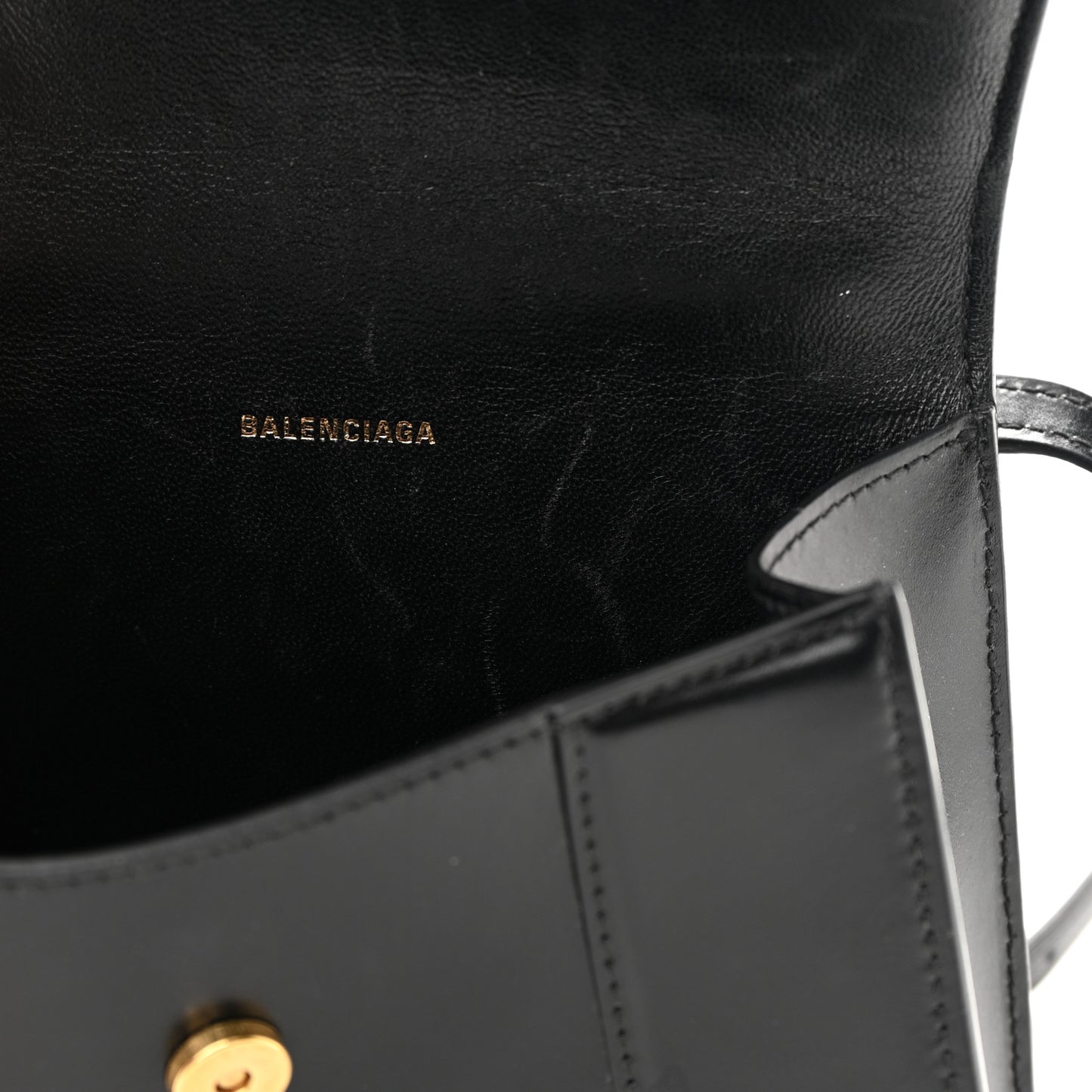 Shiny Box Calfskin Hourglass Top Handle Bag XS Black