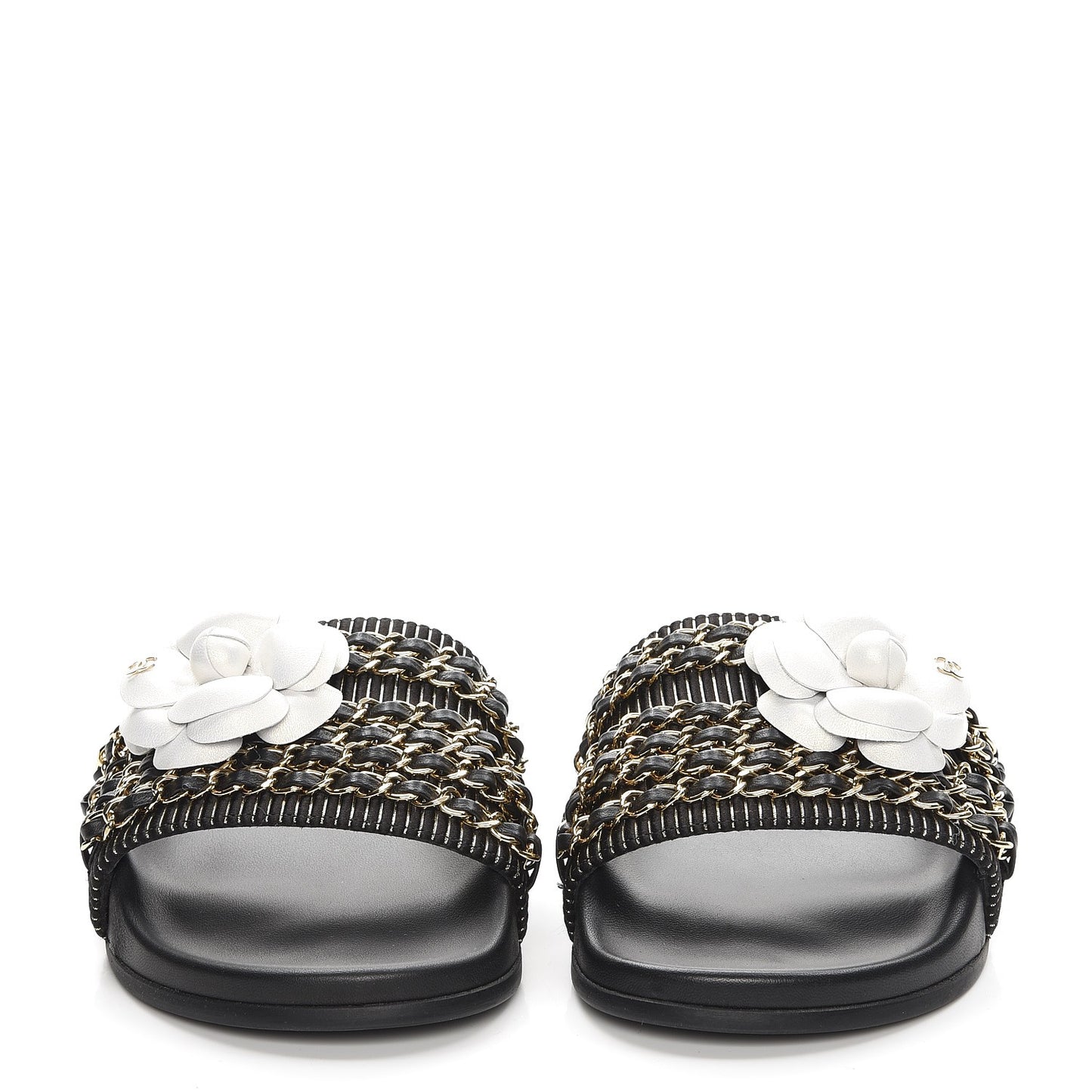 Calfskin Chain Flat Sandals 38 Black