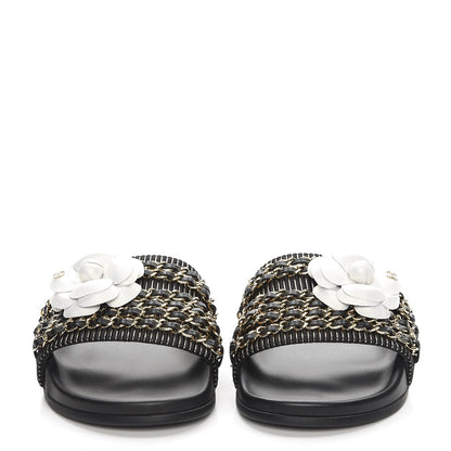 Chanel Calfskin Chain Flat Sandals 38 Black 2 of 9