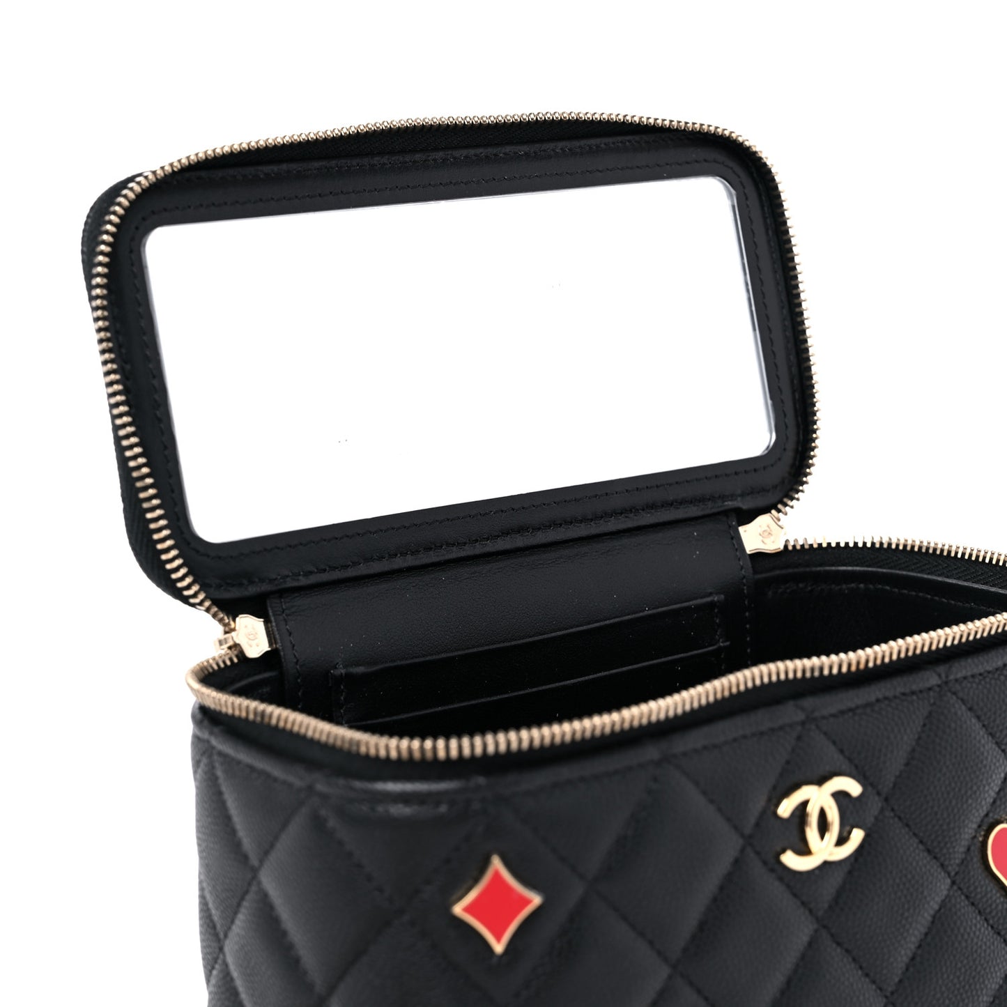 Caviar Quilted Enamel Coco Casino Small Vanity Case With Chain Black