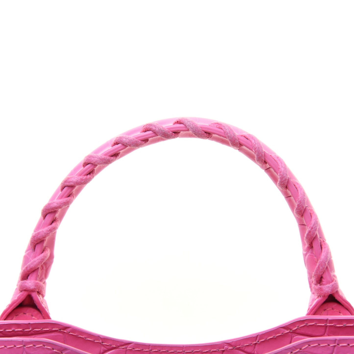 Shiny Supple Calfskin Crocodile Embossed Classic Silver Hardware Mini City Baby Pink