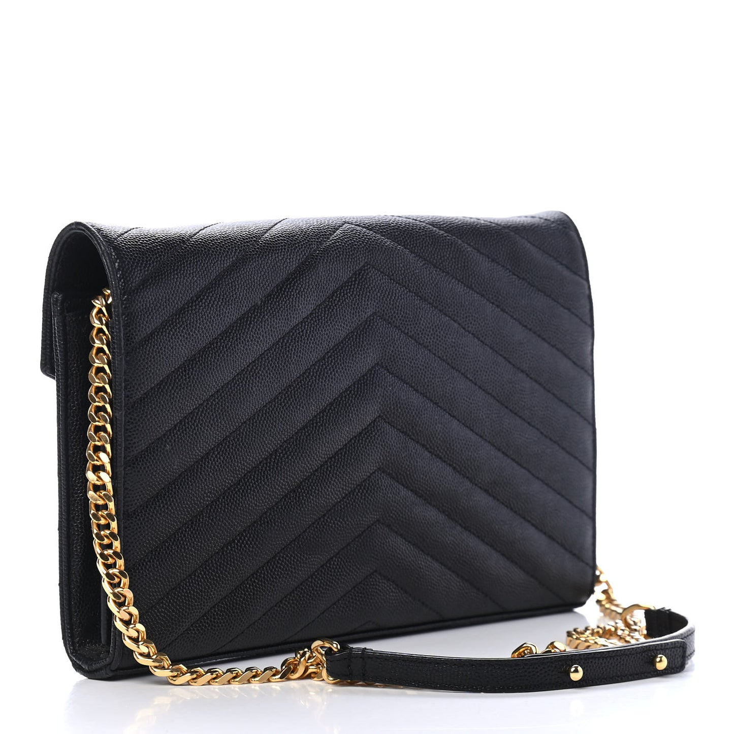 Grain De Poudre Matelasse Chevron Monogram Chain Wallet Black