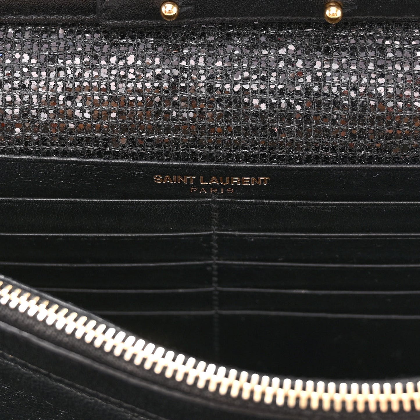 Glitter Monogram Chain Wallet Black