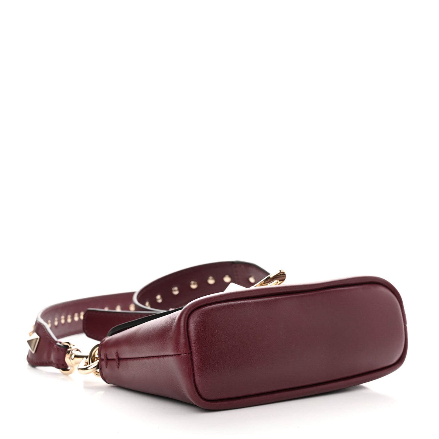 Vitello Small Rockstud Demilune Shoulder Bag Vinaccia