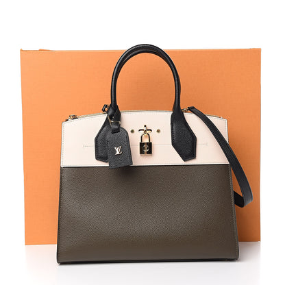 Louis Vuitton Taurillon City Steamer MM Kaki Creme Black 10 of 10