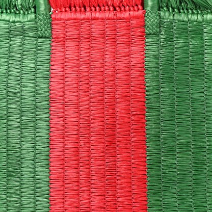 Gucci Raffia Linen Web Cestino Tote Bag Red Green 8 of 10