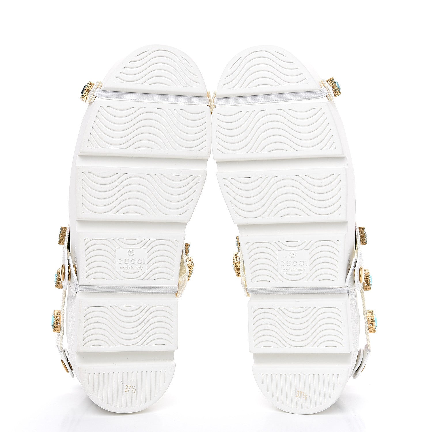 Gucci Calfskin Removable Crystals Bee Embroidered Ace Platform Sneakers 37.5 White 5 of 9