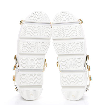 Gucci Calfskin Removable Crystals Bee Embroidered Ace Platform Sneakers 37.5 White 5 of 9