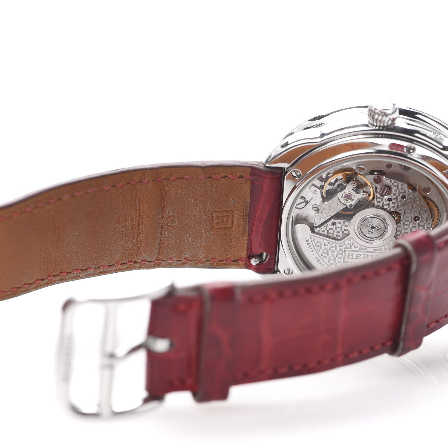 Hermes Stainless Steel Alligator Mother of Pearl 38mm Arceau Petite Lune Automatic Watch Braise 6 of 7