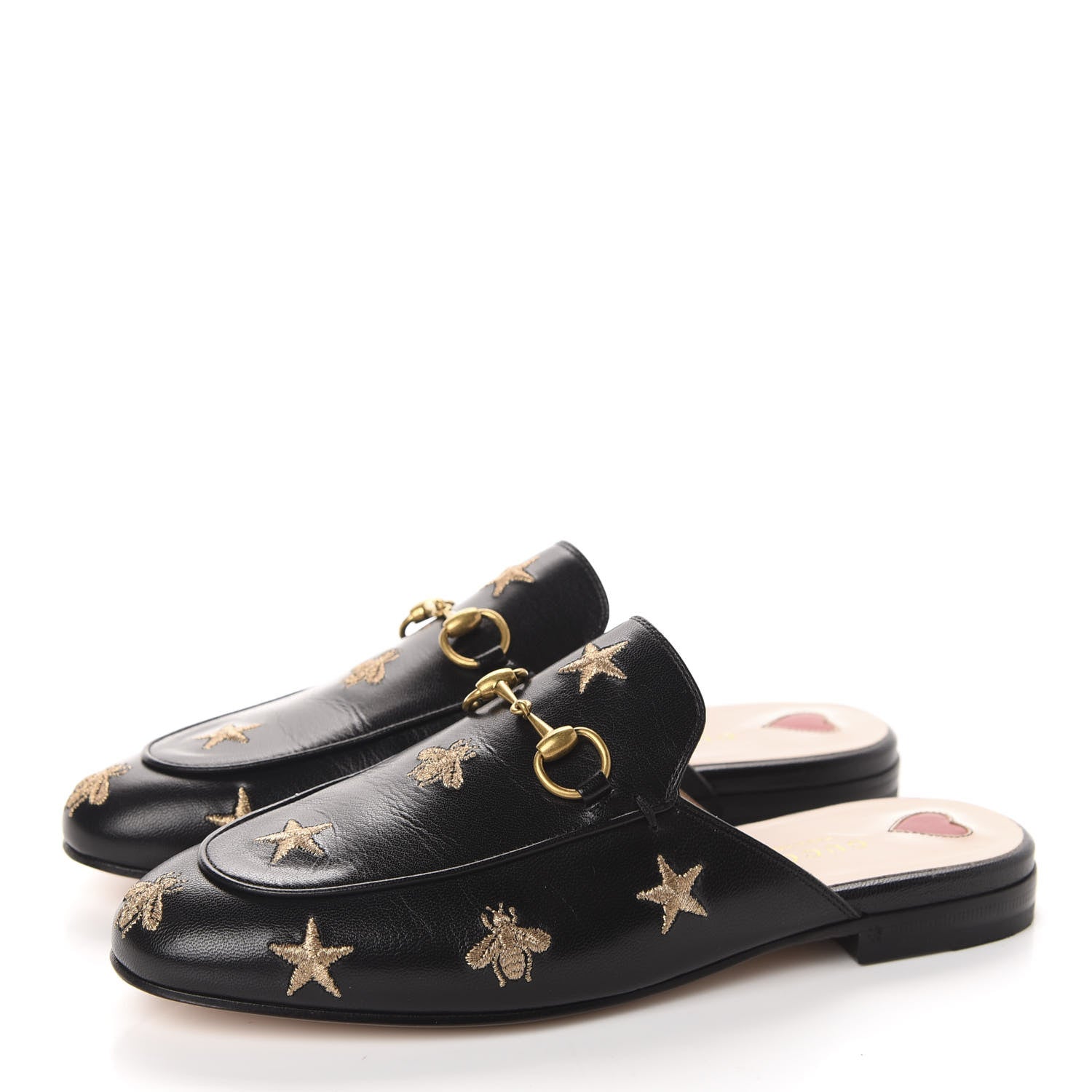 Gucci Goatskin Bee Star Embroidered Womens Princetown Slippers 37 Black 3 of 10
