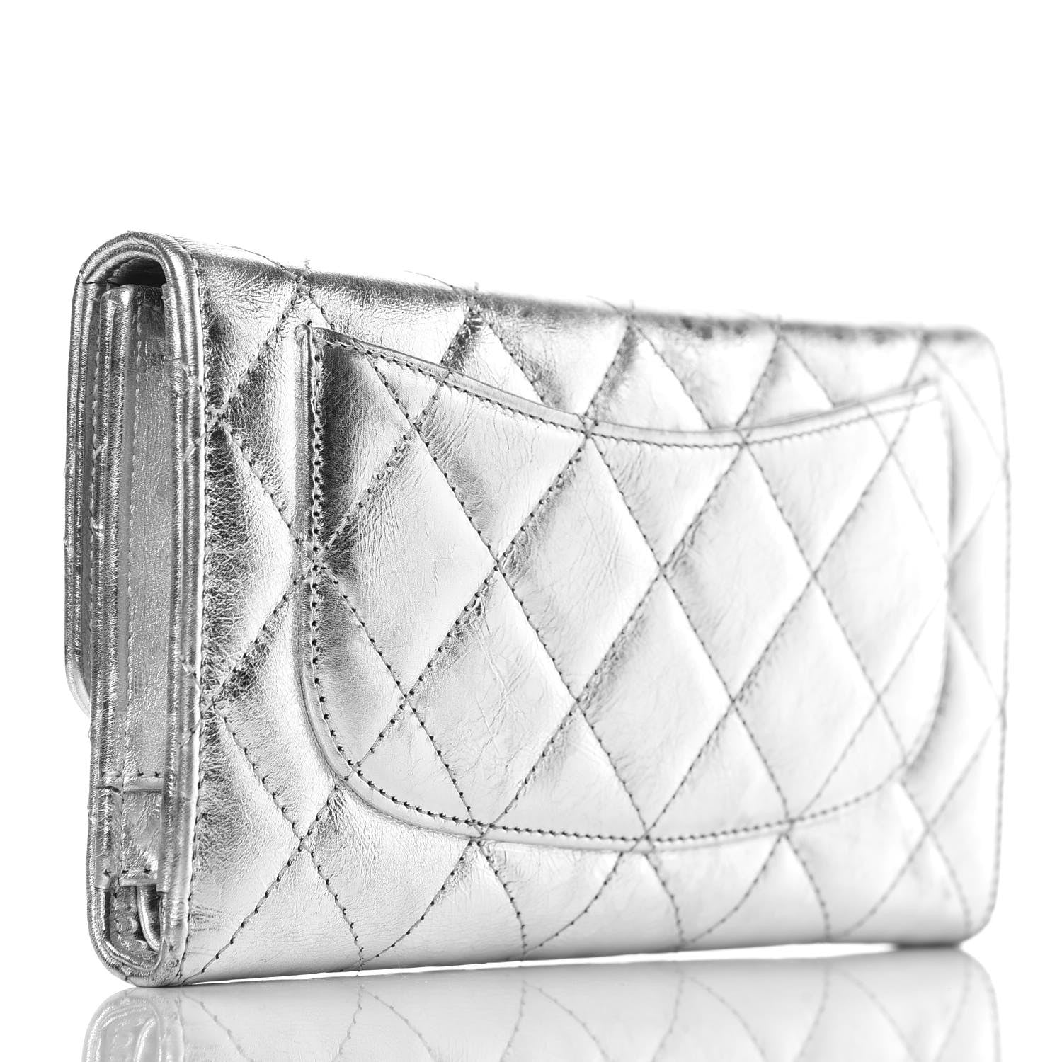 Chanel Metallic Aged Calfskin Quilted 2.55 Reissue Wallet Light Silver 3 of 9