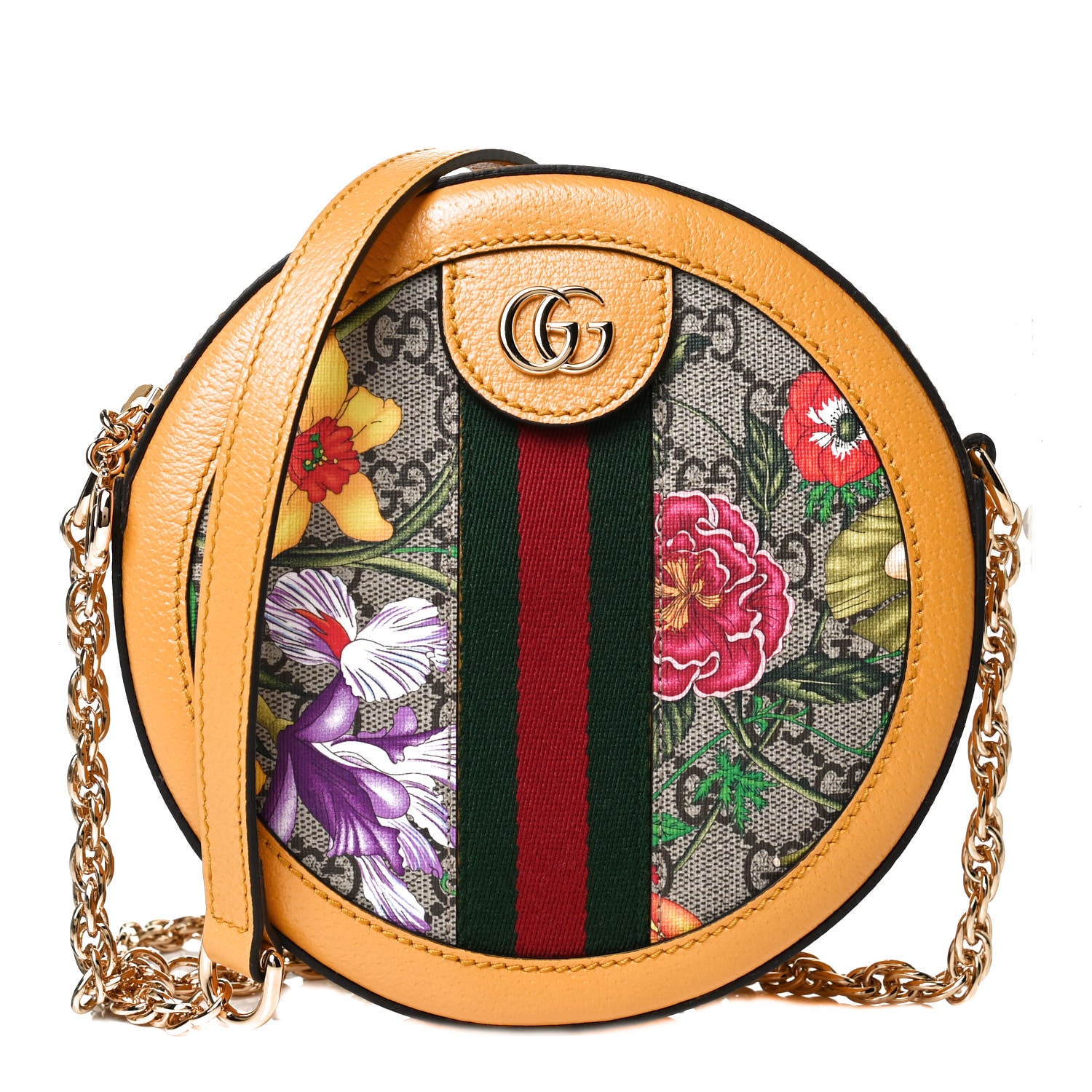 Gucci GG Supreme Monogram Flora Web Mini Ophidia Round Shoulder Bag Beige Multicolor Crop 2 of 25