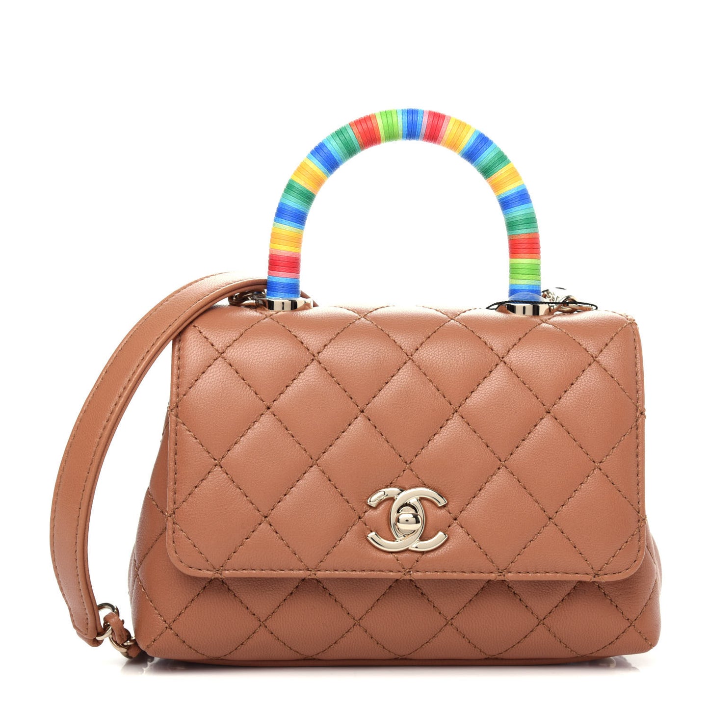 Goatskin Quilted Extra Mini Rainbow Coco Handle Flap Brown