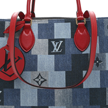 Louis Vuitton Denim Damier Monogram Onthego Blue Rouge 7 of 9