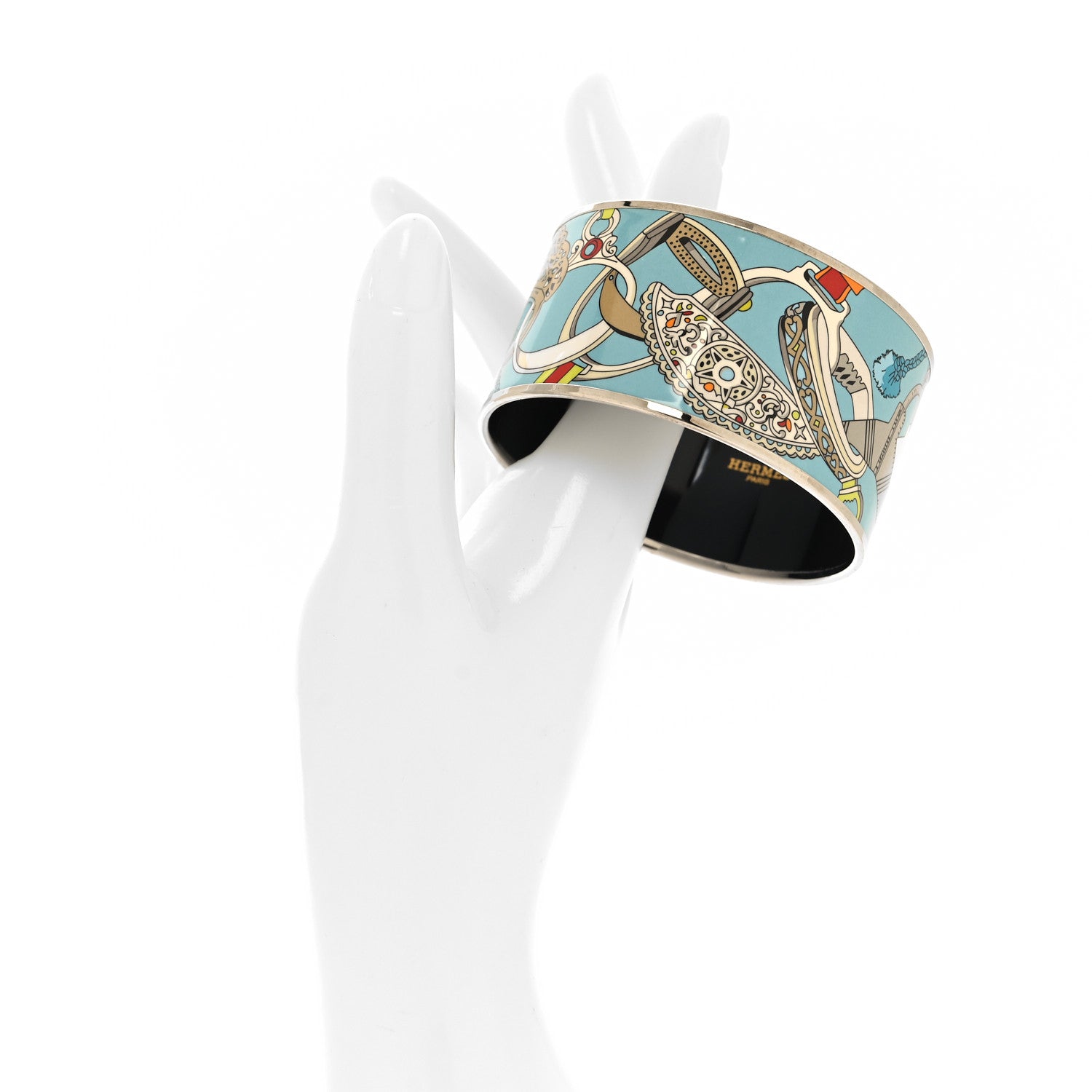 Hermes Enamel Printed Extra Wide Concours d'Etrier Bracelet 65 2 of 5