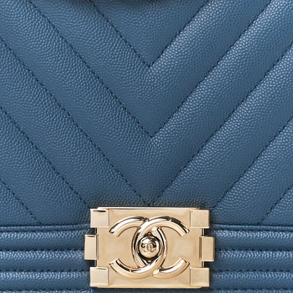 Chanel Caviar Chevron Quilted New Medium Boy Flap Blue 8 of 11