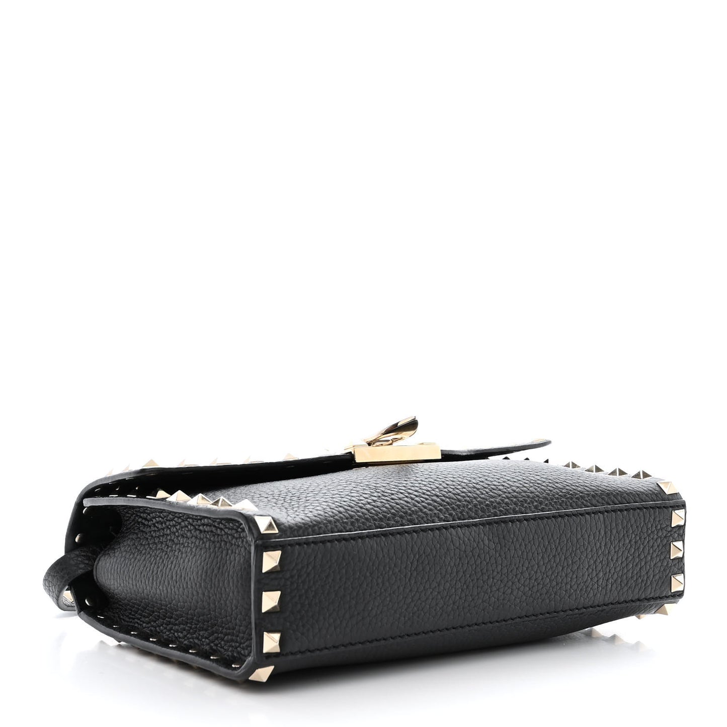 Pebbled Calfskin Medium Rockstud Flip Lock Crossbody Bag Black