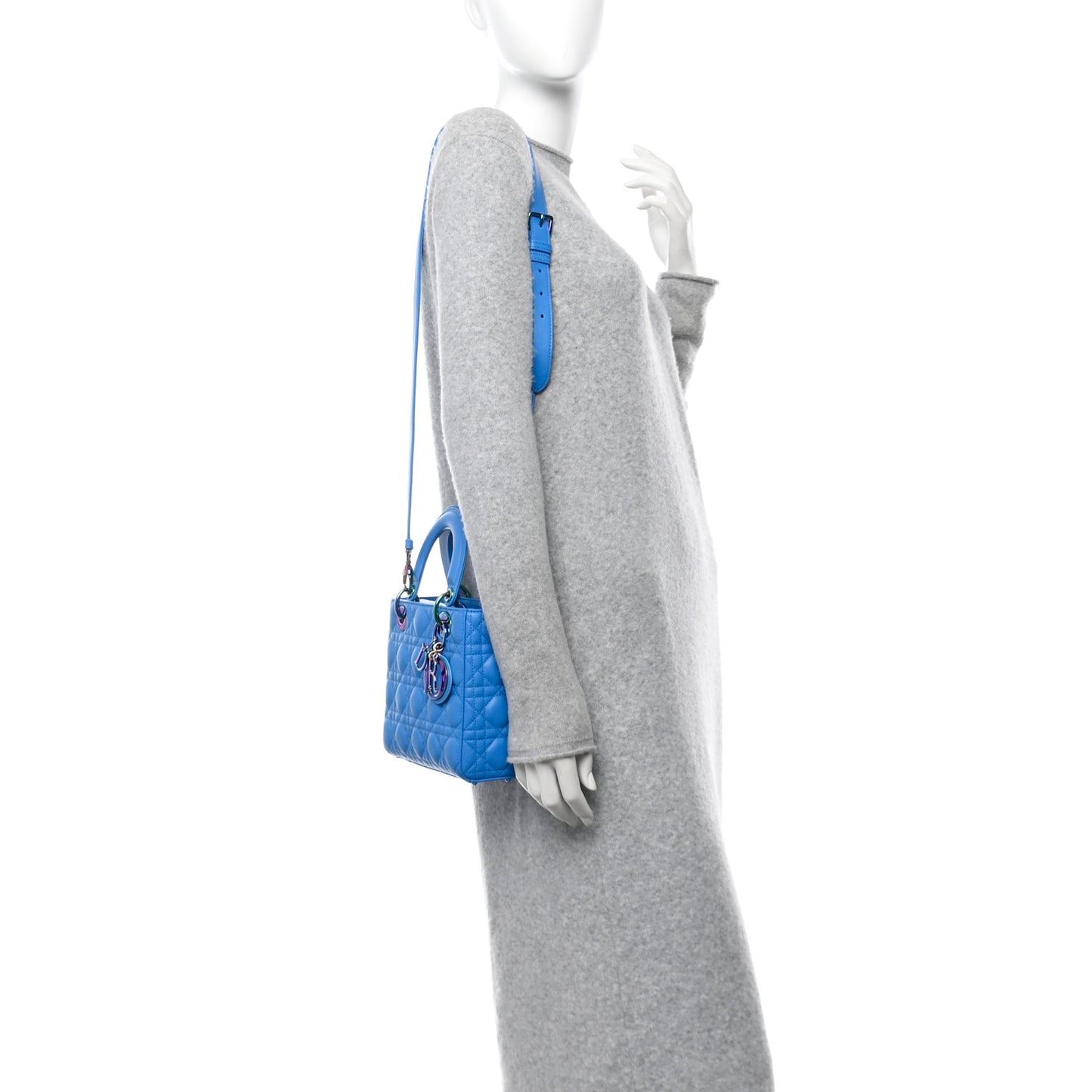 Lambskin Cannage Small Lady Dior Bright Blue