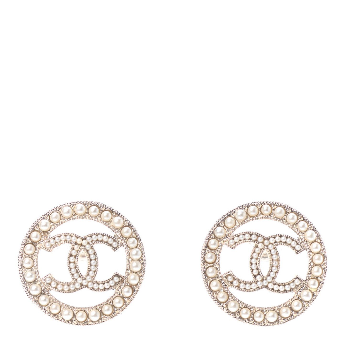 Pearl CC Round Earrings Gold