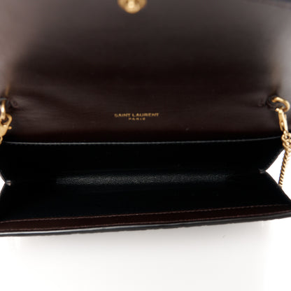 Saint Laurent Calfskin Crocodile Embossed Monogram Uptown Chain Wallet Fondente 5 of 11