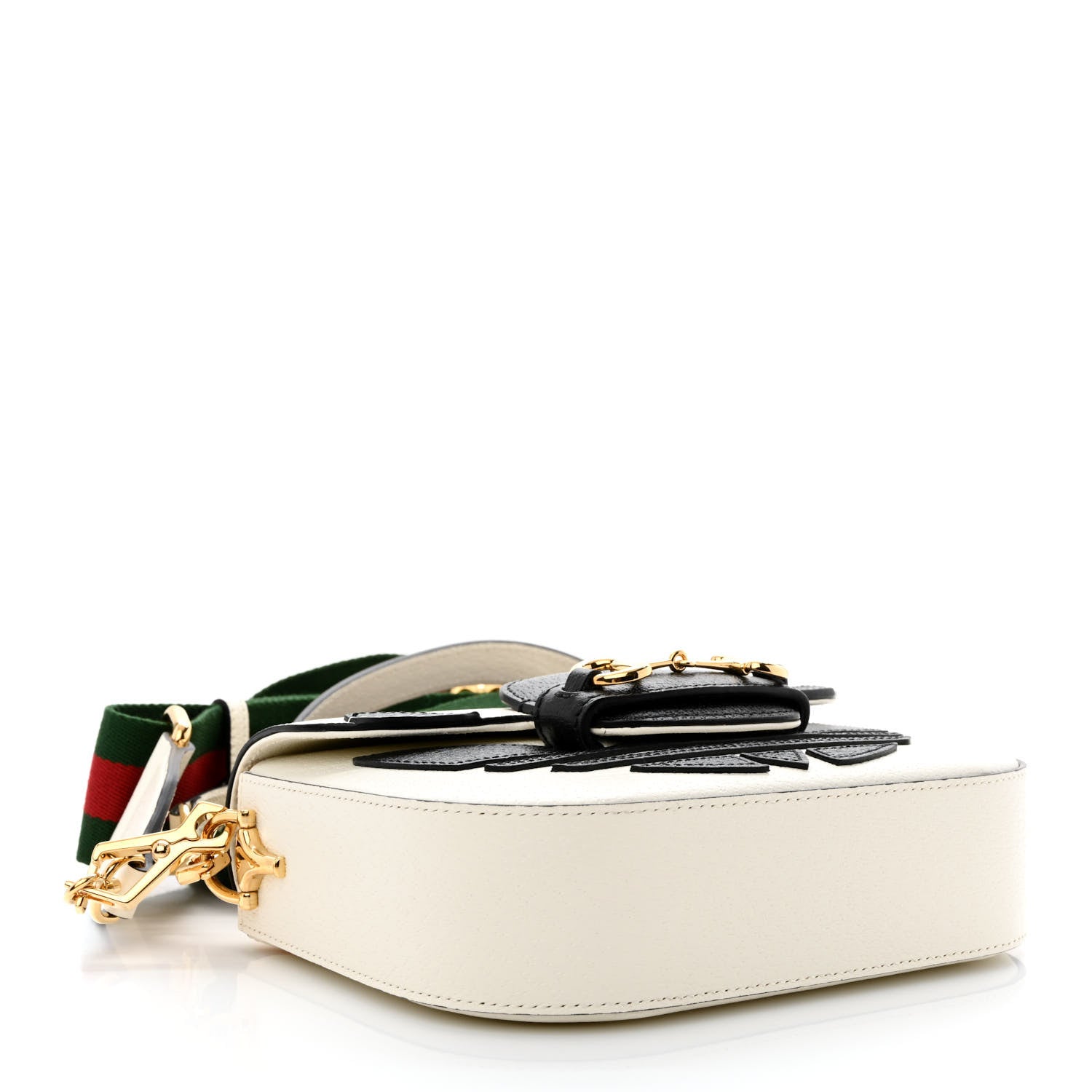 Gucci X ADIDAS Textured Dollar Calfskin Web Trefoil Mini Horsebit 1955 Shoulder Bag Off White Black 4 of 9