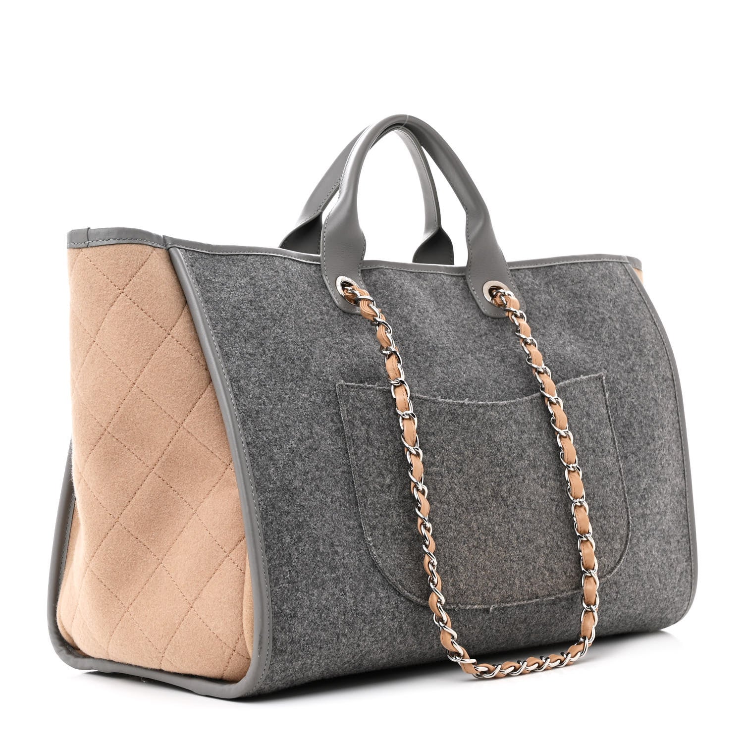 Chanel Wool Felt Calfskin Large Deauville Tote Grey Beige 3 of 13