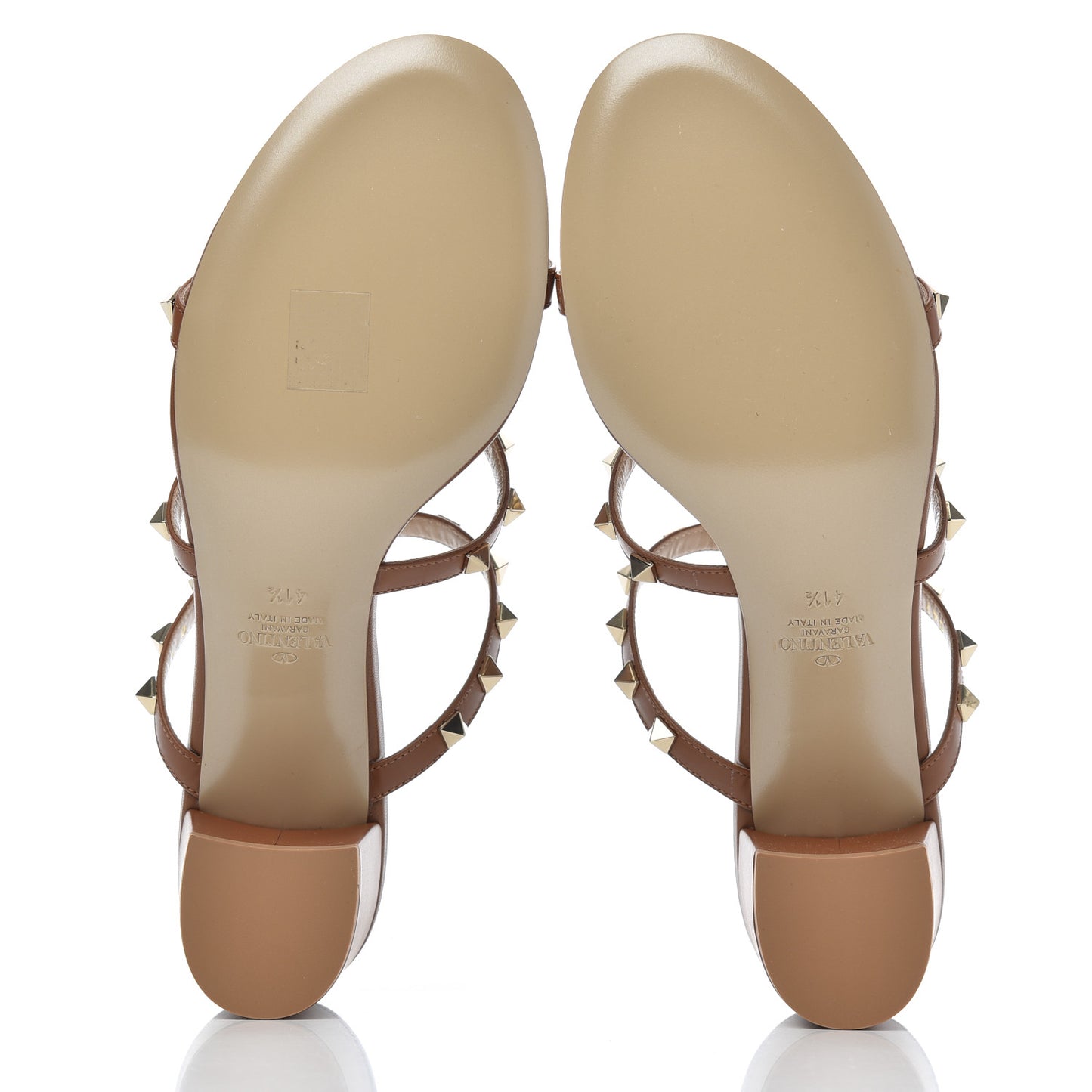 Calfskin Rockstud 60mm Caged Slide Sandals 41.5 Tobacco