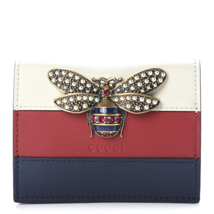 Gucci Calfskin Queen Margaret Card Case Wallet Blue Agata Hibiscus Red Mystic White 1 of 6