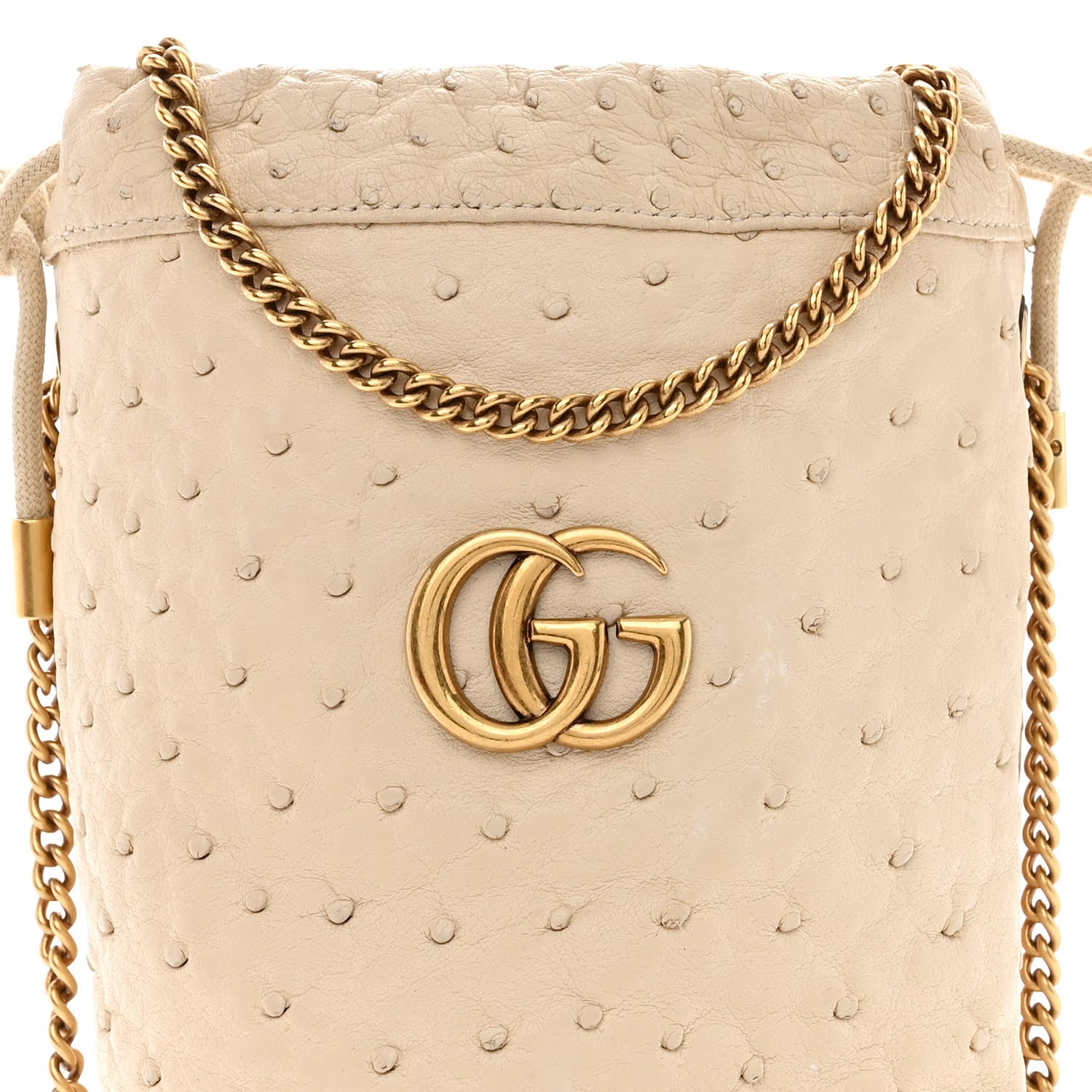 Gucci Ostrich Mini GG Marmont 2.0 Bucket Bag White 8 of 11
