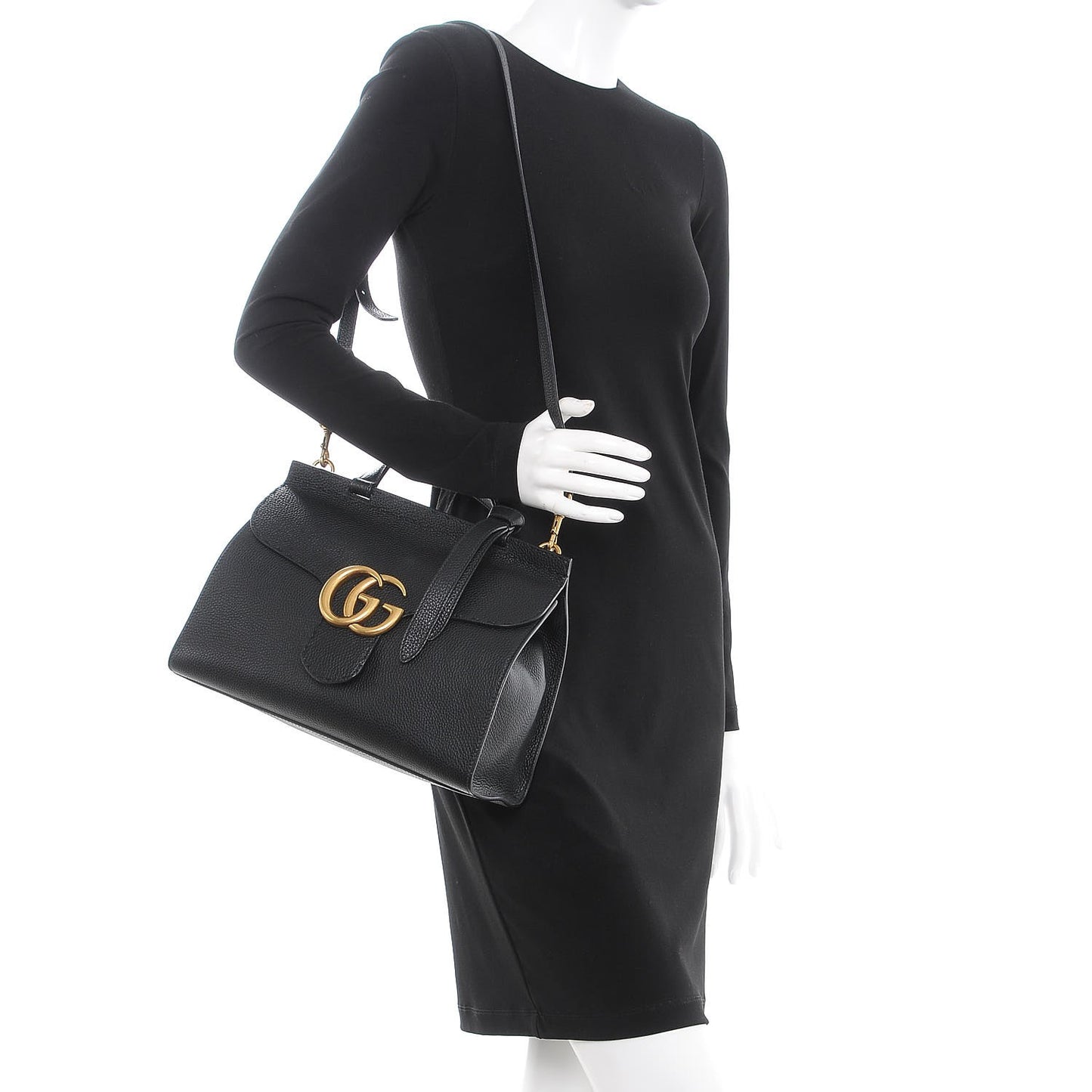 Calfskin Small GG Marmont Top Handle Bag Black